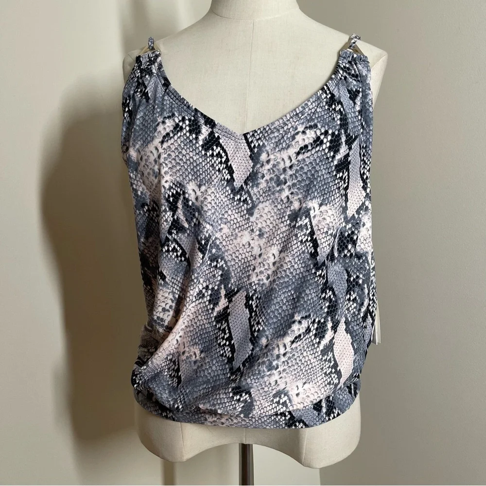 Calvin Klein Women’s Black White Pink- SZ M- Snake Print Swimsuit Bikini Top